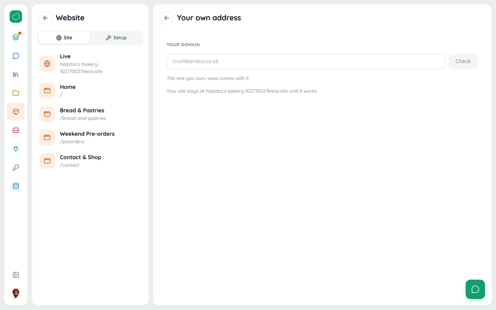 Your own address: type your domain and Check